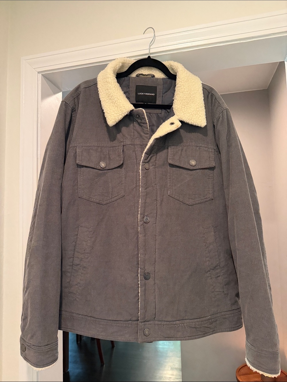 Lucky Brand Gray Corduroy Sherpa Collar Shirt Jacket